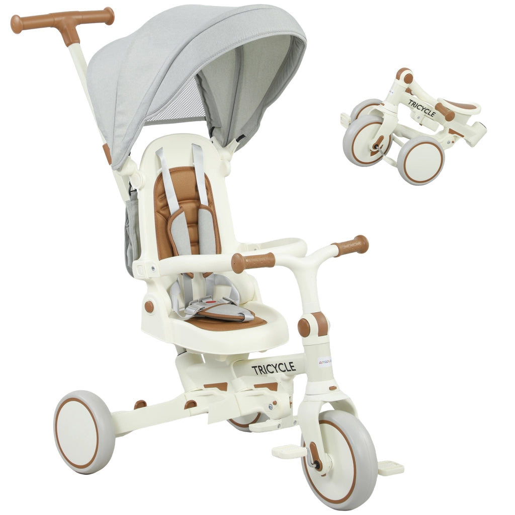 Triciclo 5 in 1 con Maniglione ¨C Xylo ¨C Bianco Crema, 96.5x49x101 cm