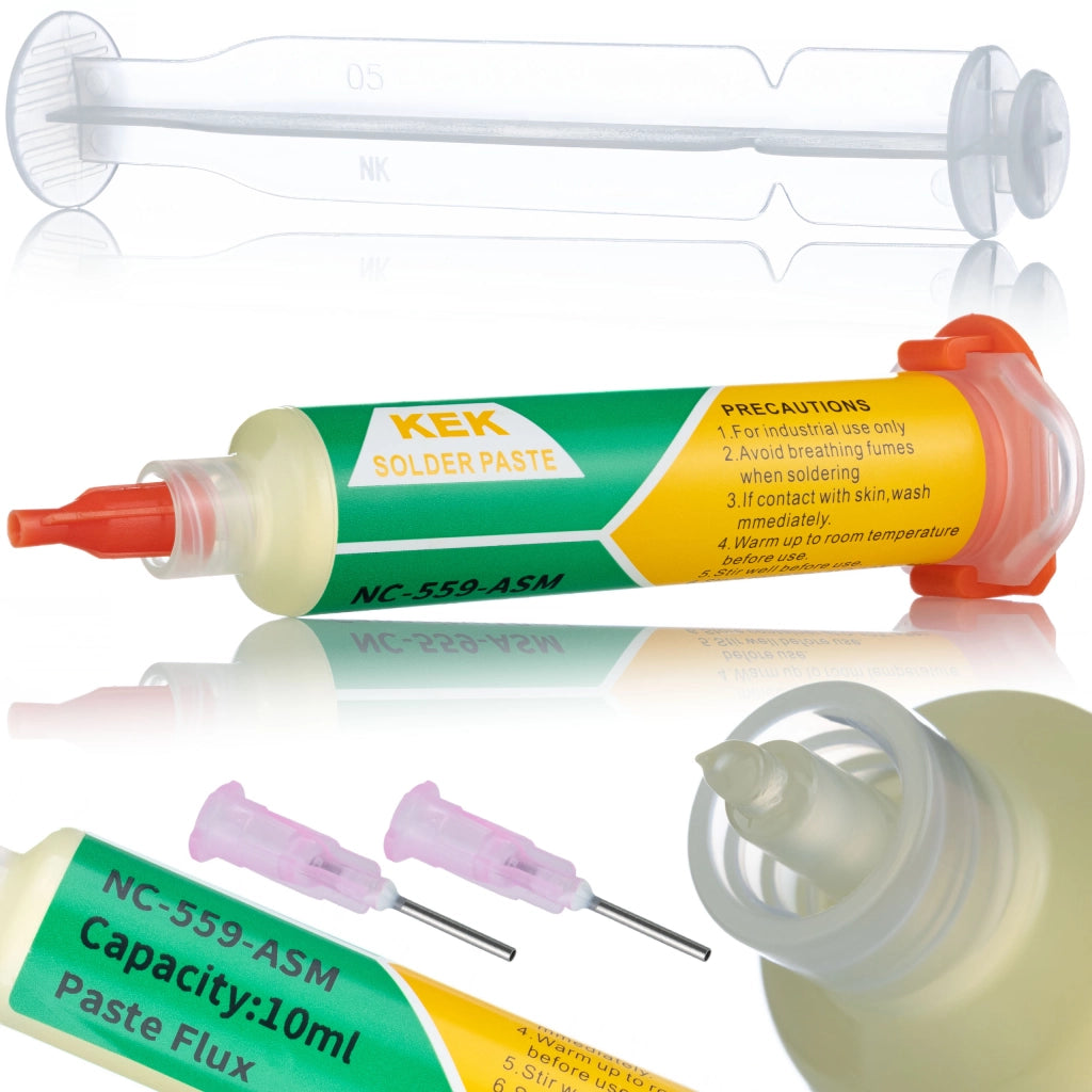 Flux in Siringa NC-559-ASM – No-Clean, Gel Facile da Applicare | 10cc, 20x Aghi, 10x Pistoni