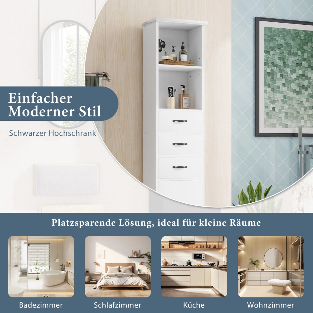 Mobile bagno alto bianco 38 x 26 x 172,5 cm in MDF con cassetti e ripiani regolabili