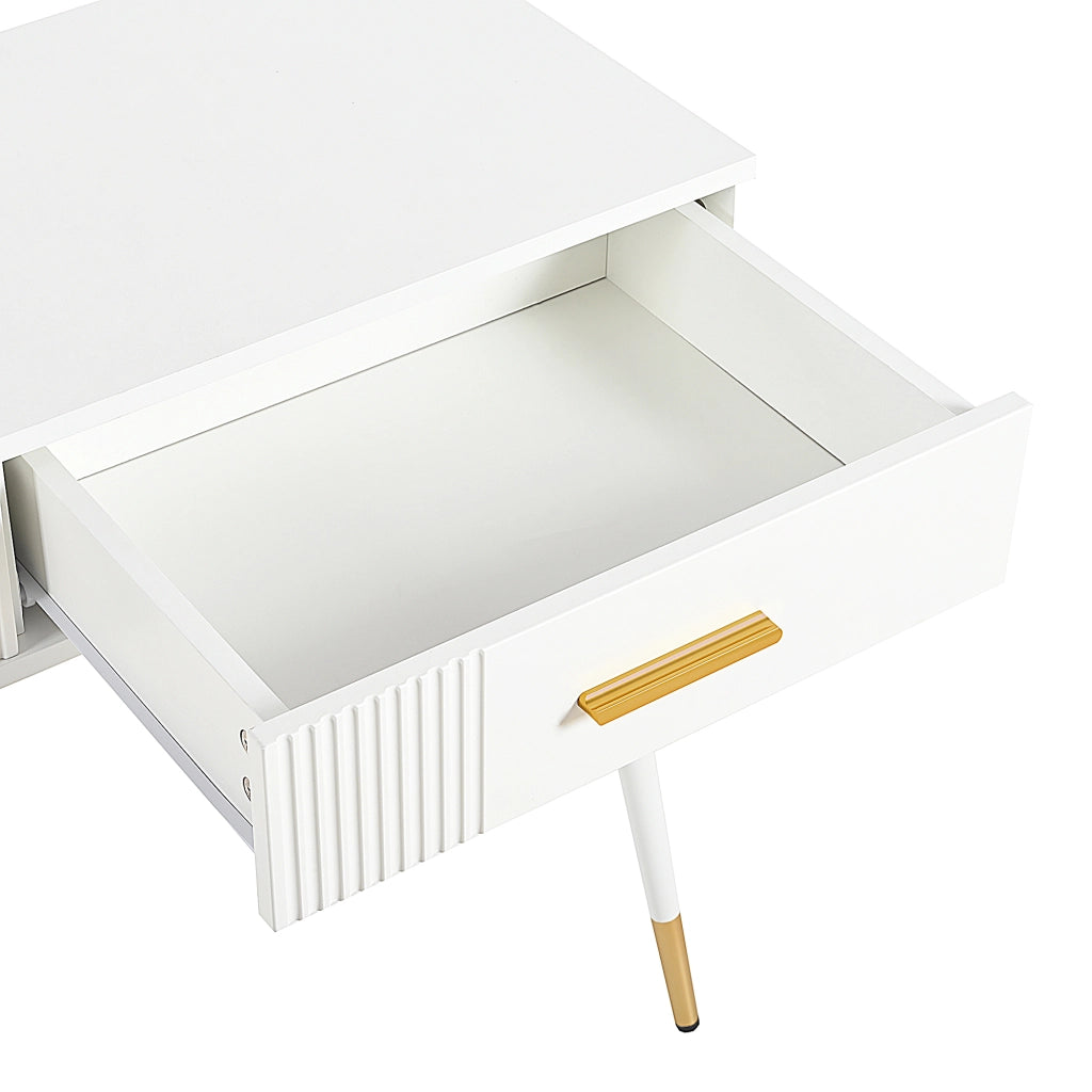 Toeletta con 2 cassetti e gambe in metallo; per camera da letto; 100×40×76 cm; bianco