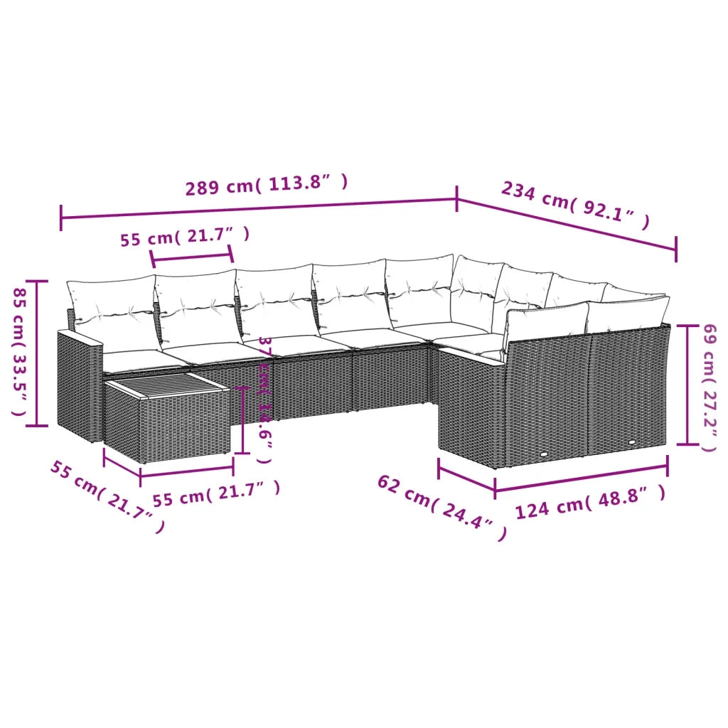 Set Divano da Giardino 10 pz con Cuscini Grigio in Polyrattan 3258721