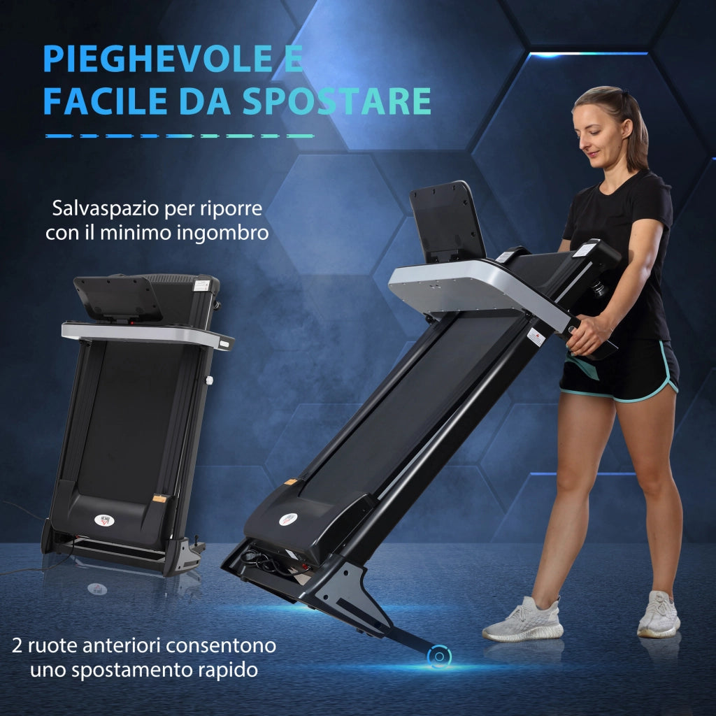 Tapis Roulant Elettrico Pieghevole 1-12km/h, Tapis Roulant Salvaspazio con 12 Programmi Preimpostati, Display LCD e Supporto per Tablet, per Camminata e Corsa, Compatto per Casa e Ufficio, Nero