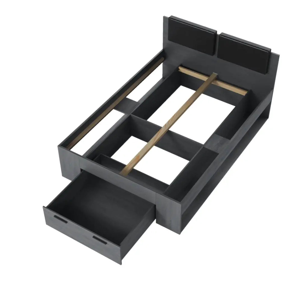 Letto adulto 140x200 con doghe e cassetti integrati - Collezione FLOYD. Colore grigio effetto legno.
