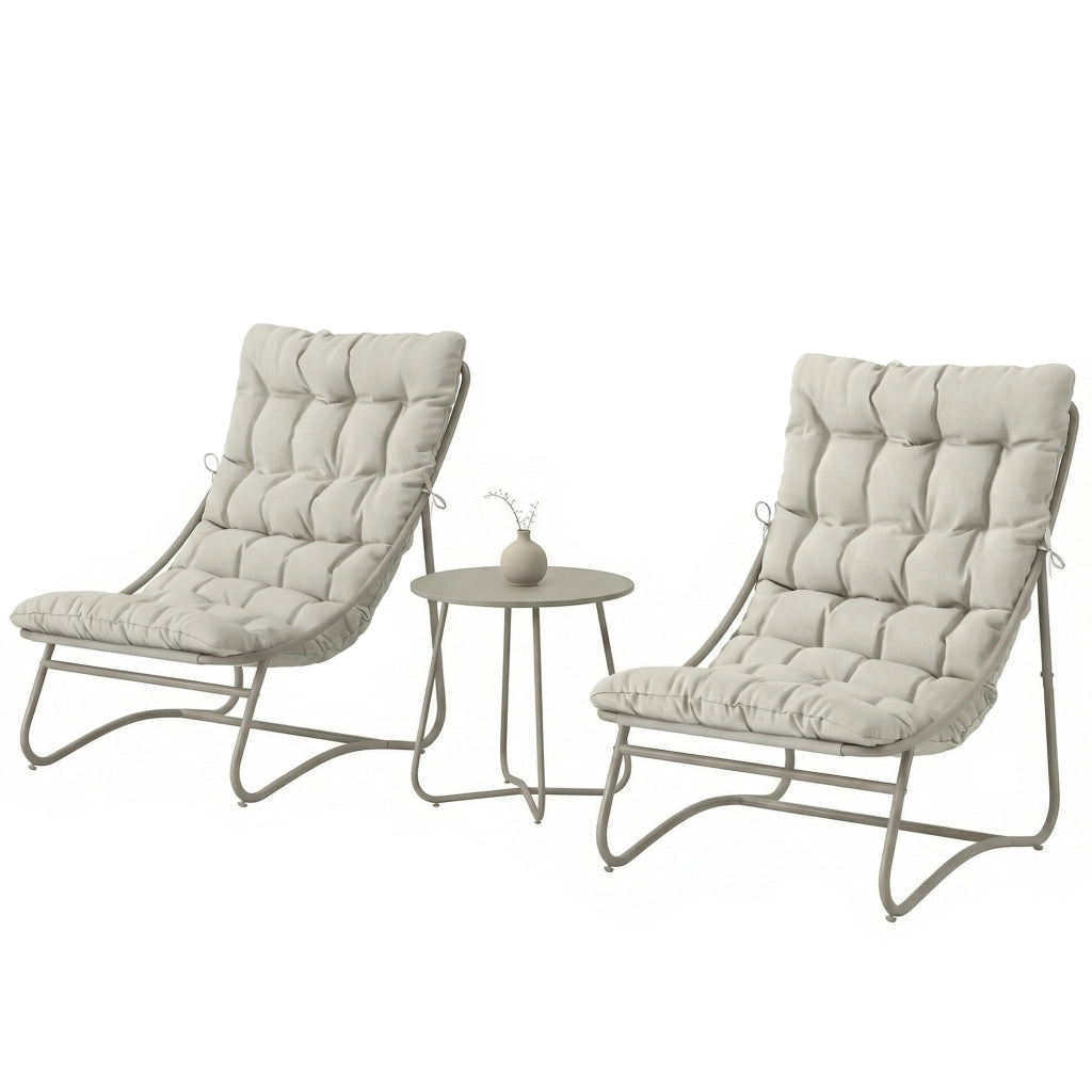 Set Giardino 3 Pezzi con 2 Sedie Lounge, Tavolino e Cuscini per Esterno ¨C zephmum ¨C Grigio Chiaro