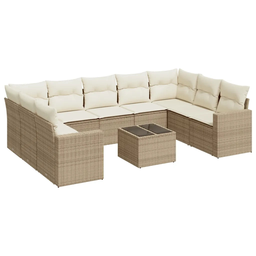 Set Divano da Giardino 10 pz con Cuscini Beige in Polyrattan 3251745