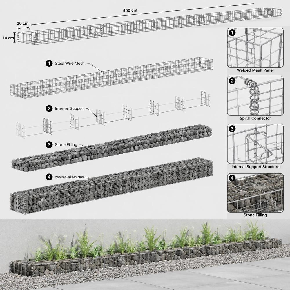 Gabion Raised Bed Galvanized Steel 450x30x10 Cm