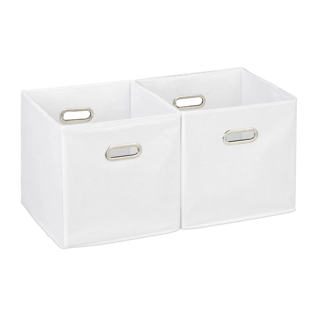 Set di 2 scatole portaoggetti pieghevoli pratiche per biancheria giocattoli bagno 30 x 30 x 30 cm in poliestere bianco 13_0007599