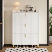 Mobile portascarpe a 3 ribalte 80x23x123;5 cm in MDF bianco con dettagli dorati