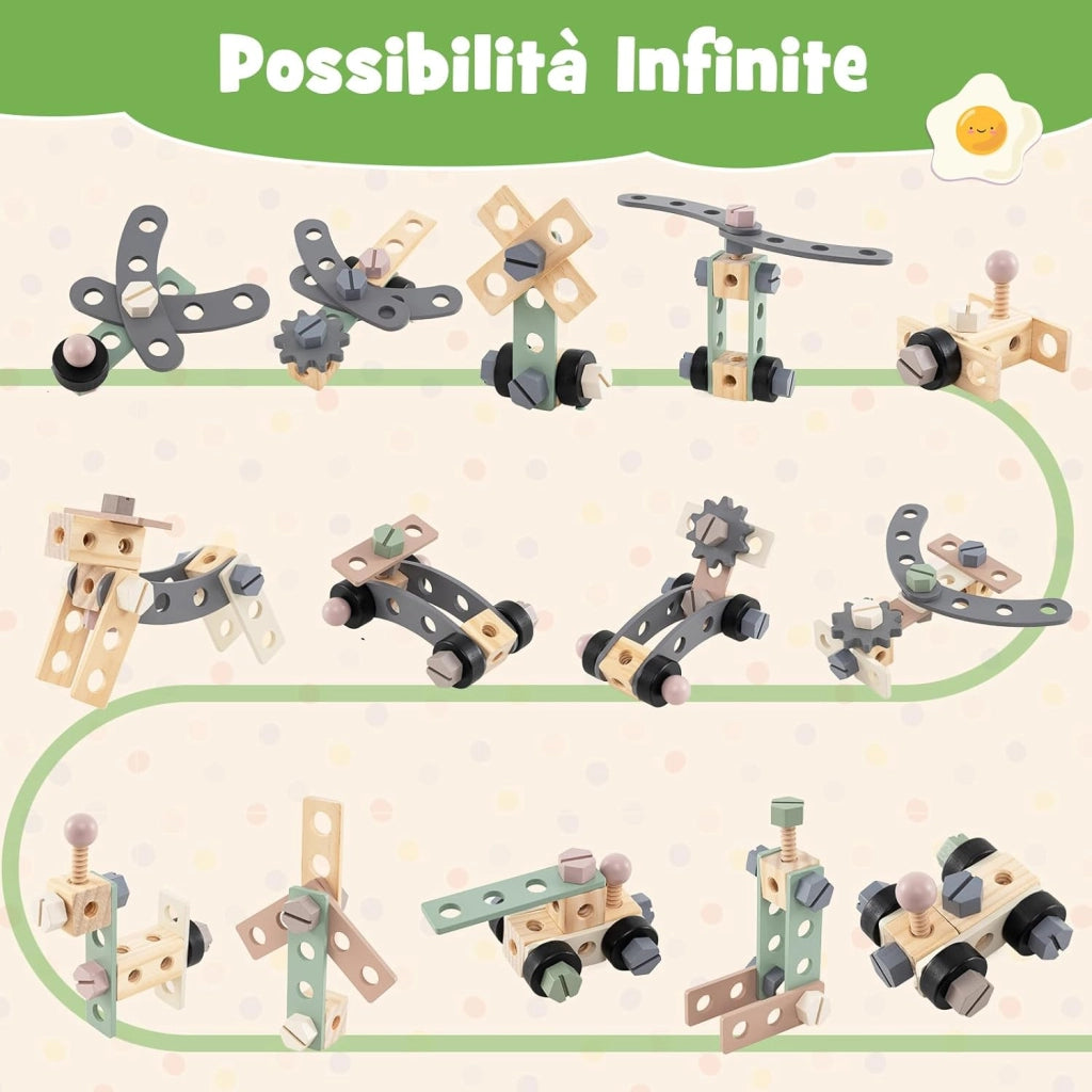 Banco da Lavoro in Legno per Bambini, Carrello 2 in 1 con Accessori Realistici, Maniglia Portatile, Cappottina Superiore e Porta Attrezzi, Tavolo da Lavoro Giocattolo Officina 3+ Anni