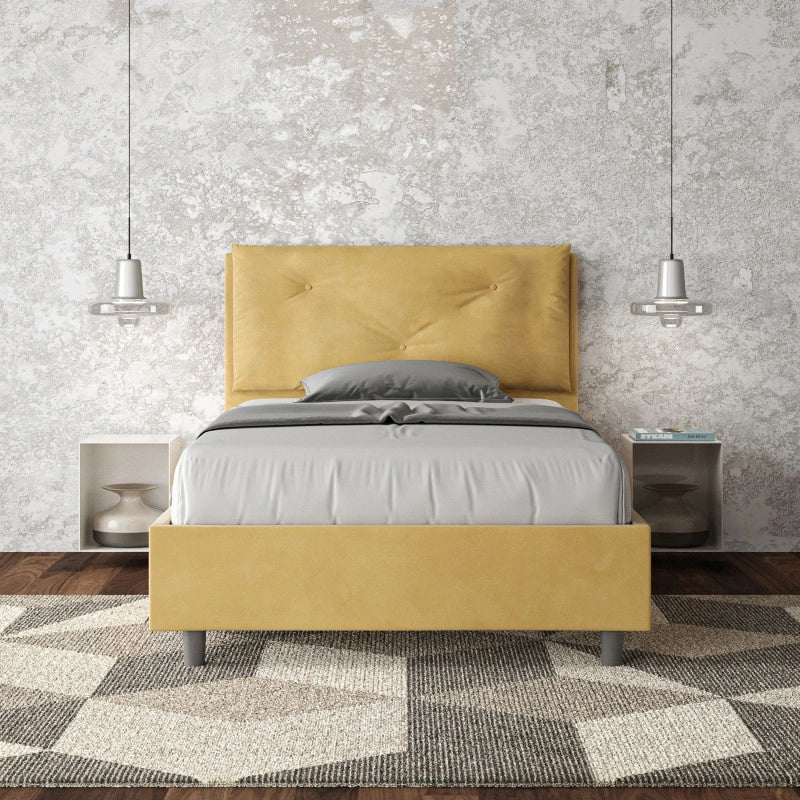 Letto imbottito Piazza e mezzo 110x190 cm Large - Con rete,Microfibra,Ocra