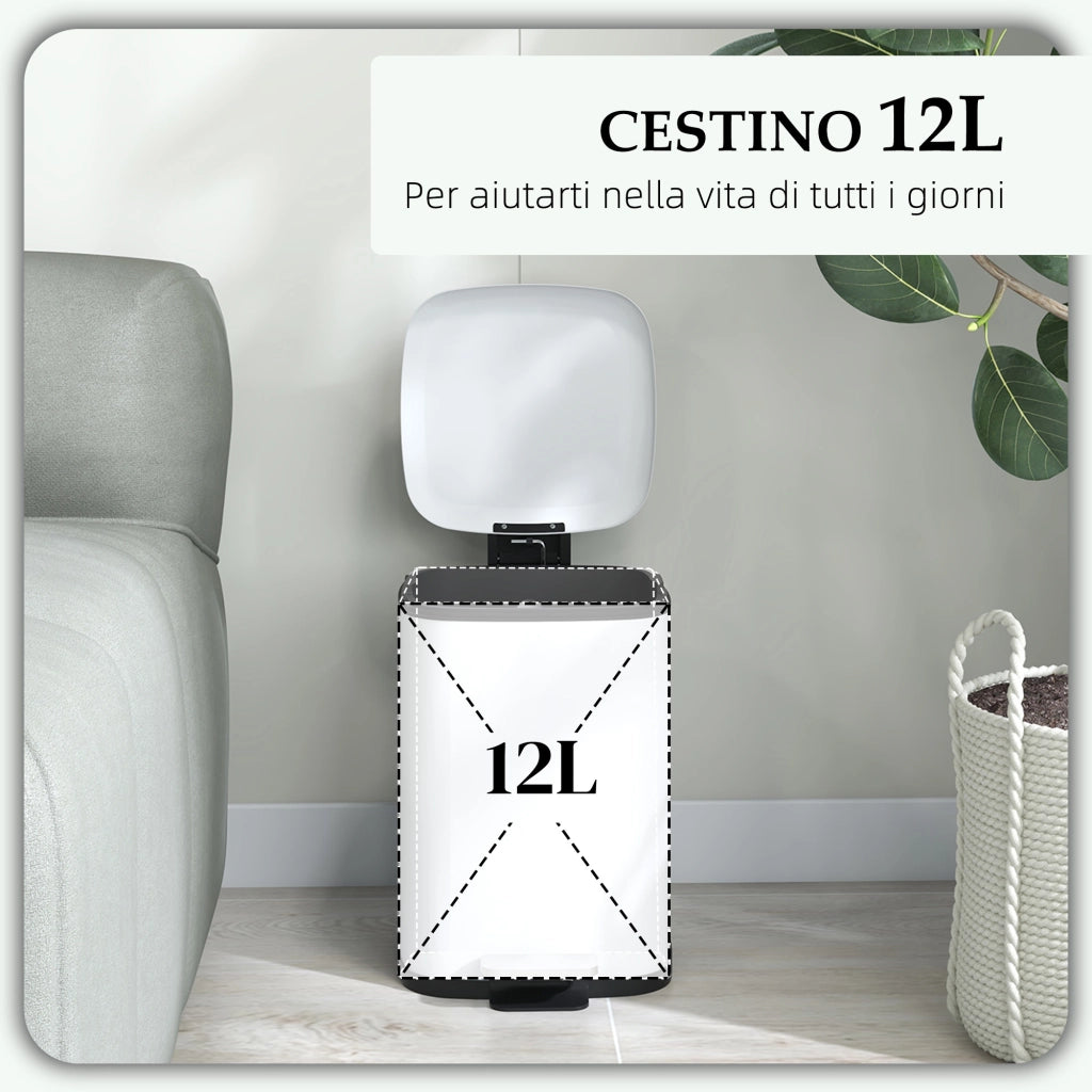 Bidone Immondizia a Pedale 12L ¨C zephmum ¨C Bianco 24.5x32x34.5 cm