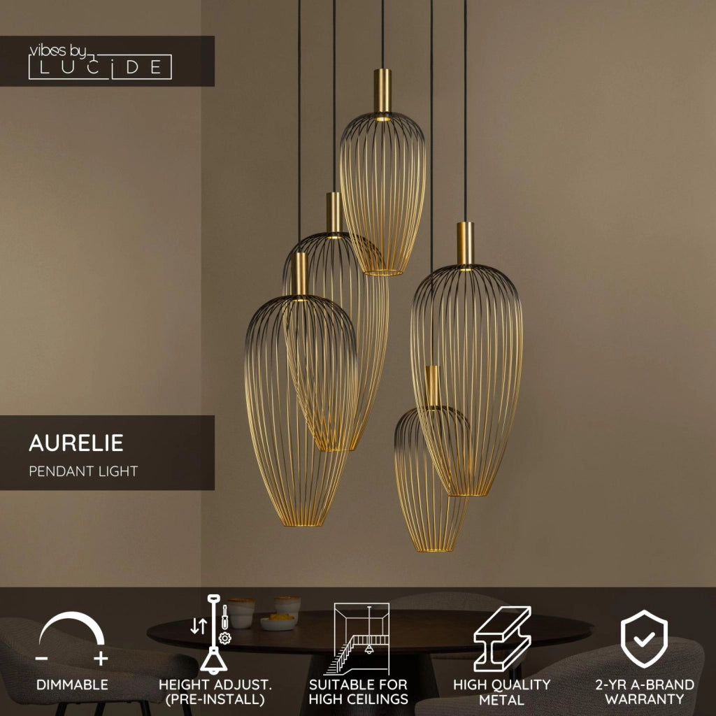 Lampada sospesa industriale AURELIE 5xGU10 oro nero Lucide