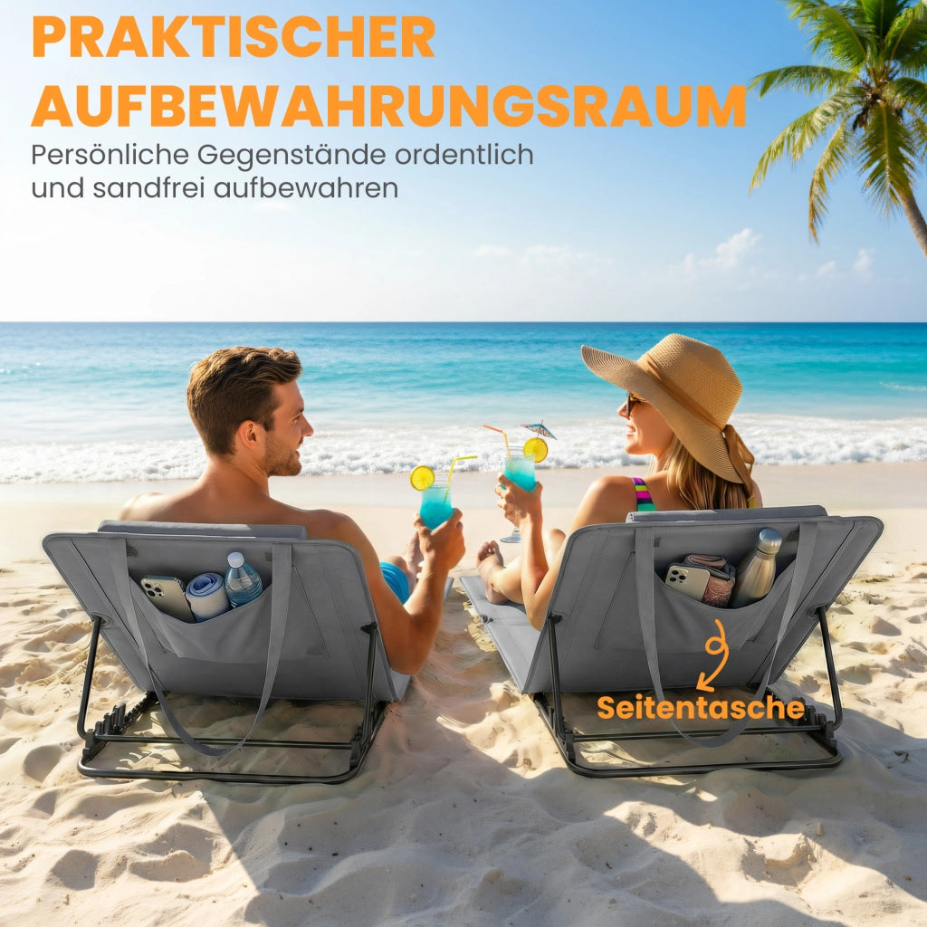 Set 2 Lettini da Spiaggia Pieghevoli con Schienale Regolabile e Cuscino ¨C Zephmum ¨C Grigio