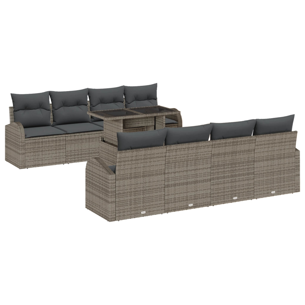 Set Divano Giardino 9 Pezzi con Cuscini Grigio Rattan Polietilene