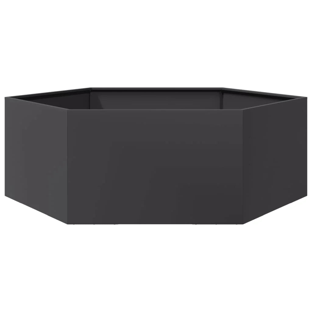 Fioriera/aiuola esagonale per piante fiori patio o giardino 138 x 120 x 45 cm acciaio nero 02_0038638