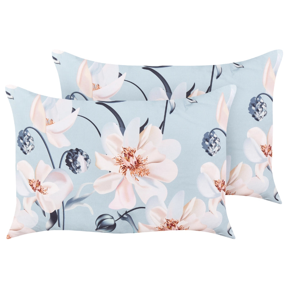 Set di 2 cuscini da esterno in tessuto di poliestere blu con motivo floreale 40 x 60 cm giardino terrazzo eleganti