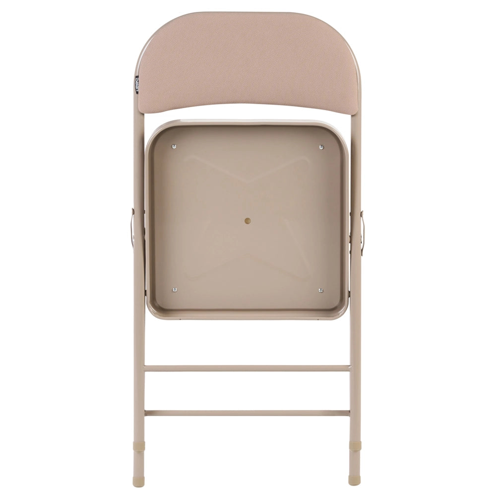 Set di 4 sedie pieghevoli con struttura in metallo beige, seduta e schienale imbottiti in tessuto, sedute ribaltabili