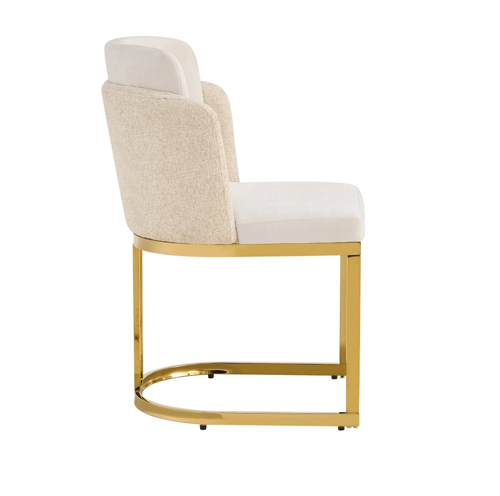 Set di 2 sedie da pranzo 61.49x58.5x54 cm con doppio schienale in chenille beige e oro