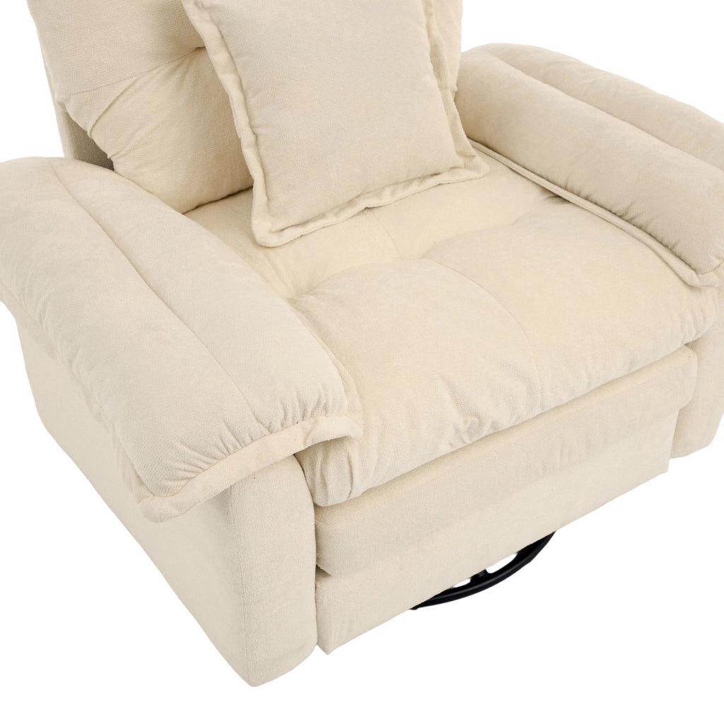 Poltrona girevole 360° con cuscino di supporto e seduta ampia in tessuto chenille, Beige