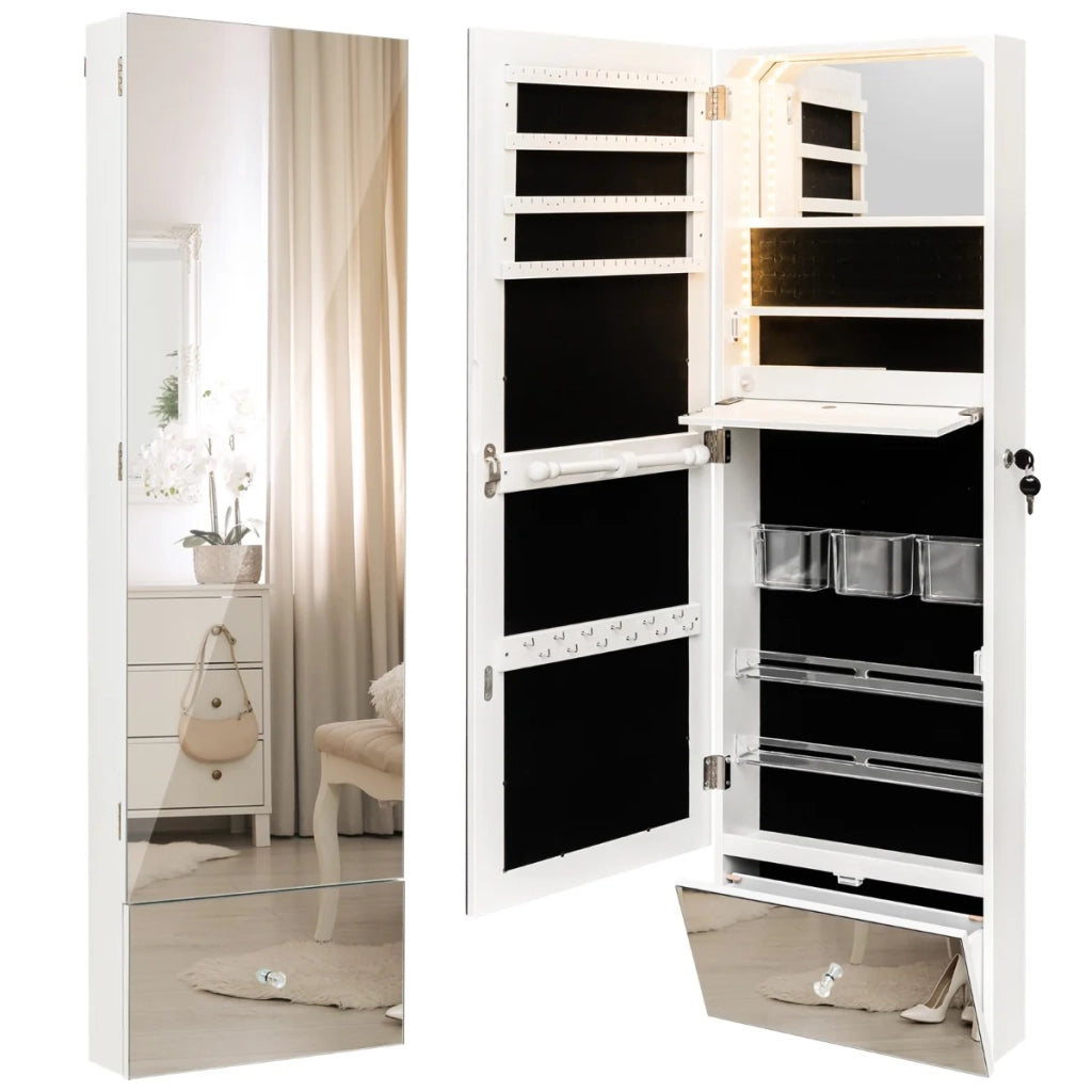 Mobiletto portagioielli da parete con specchio a figura intera 37 x 11 x 120 cm spazio di archiviazione ottimizzato design moderno in MDF bianco 20_0010336