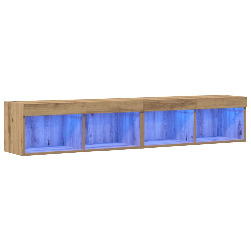 Armadi da muro per TV  con luci LED 2 pezzi Rovere Artigianale 80x30x30 cm