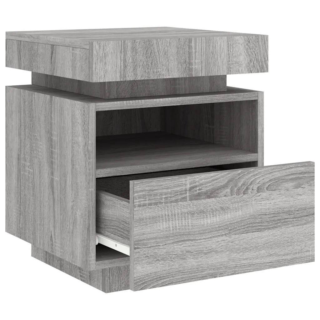 Comodino | Armadio da Notte | Mobiletto da notte con Luci LED Grigio Sonoma 40x39x48,5 cm