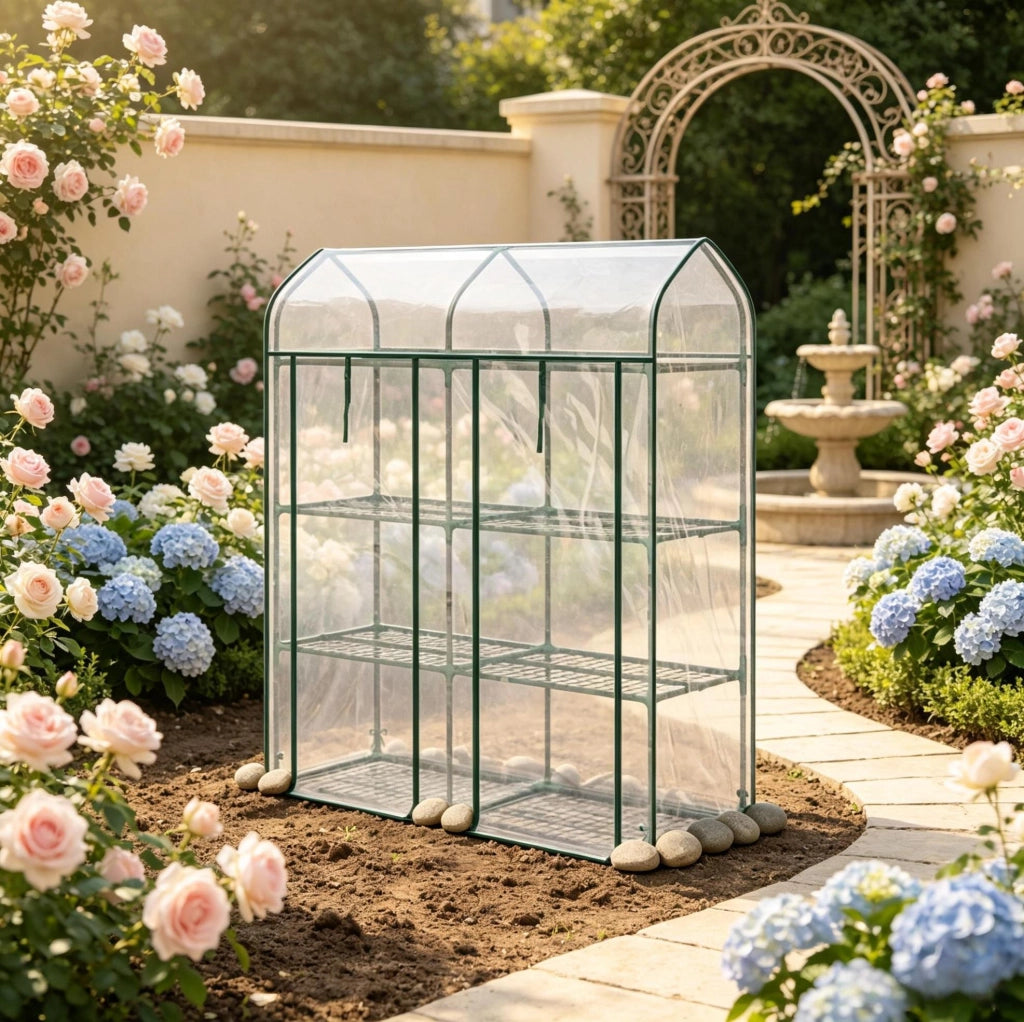 Serra da giardino trasparente 143x46x165 cm con 2 porte