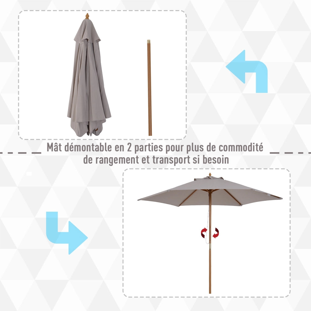 Parasole da Giardino Rotondo Grande ¨C zephmum ¨C Bamb¨´ Grigio ?250x230 cm