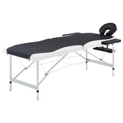 Lettino Massaggio Pieghevole 2 Zone in Alluminio Nero e Bianco 110228