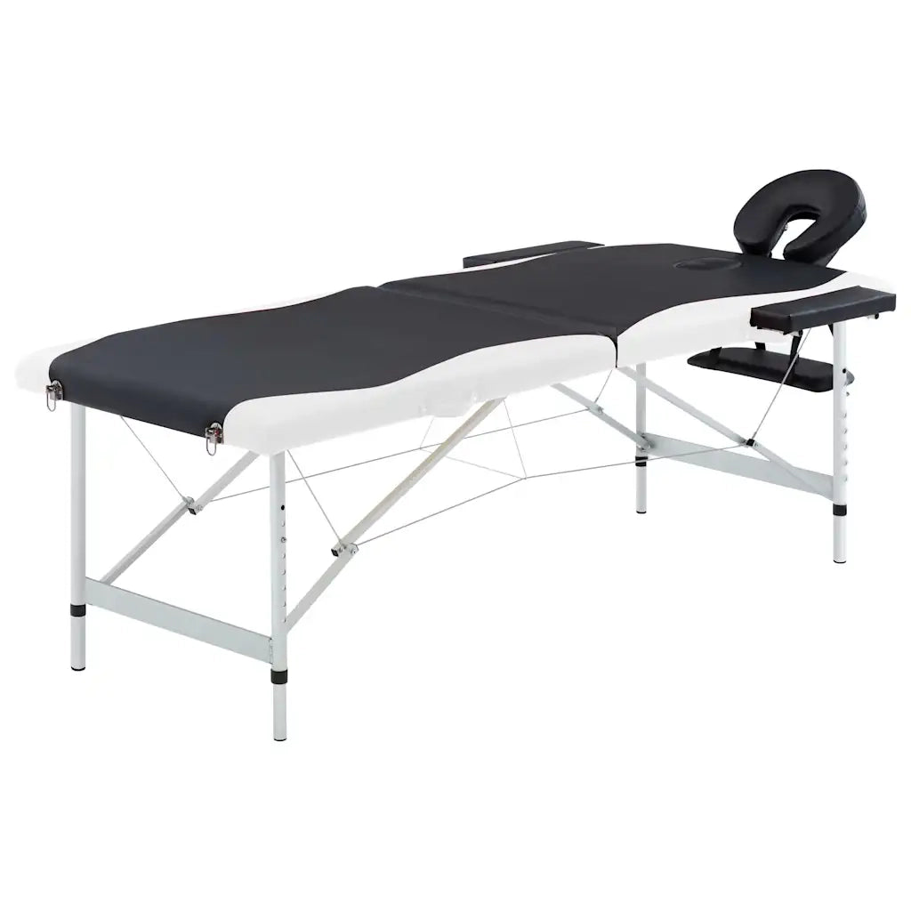 Lettino Massaggio Pieghevole 2 Zone in Alluminio Nero e Bianco 110228