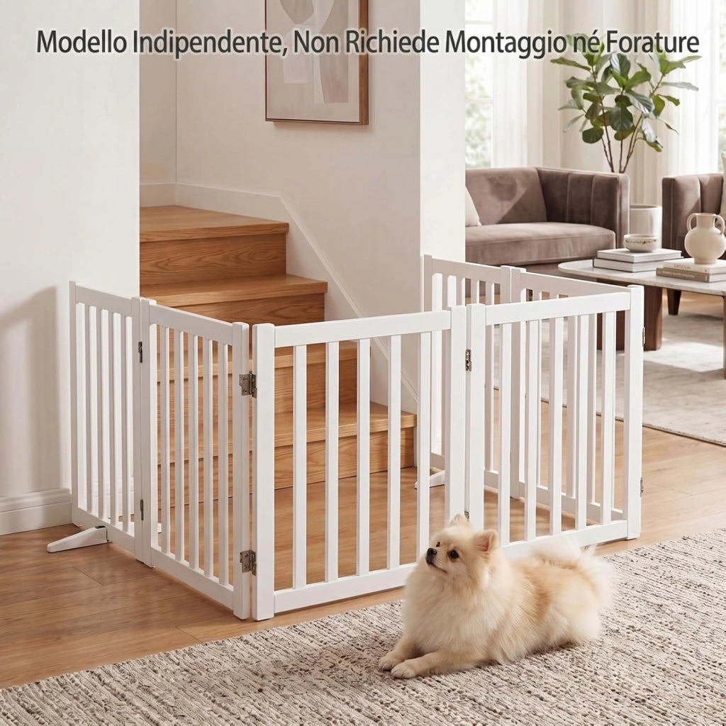 Cancelletto per Cani a 6 Pannelli, Cancello Pieghevole da Interno in Legno Massello, Semimontato, Barriera di Sicurezza Autoportante per Camino e Porta e Scala, 306 x 61 cm