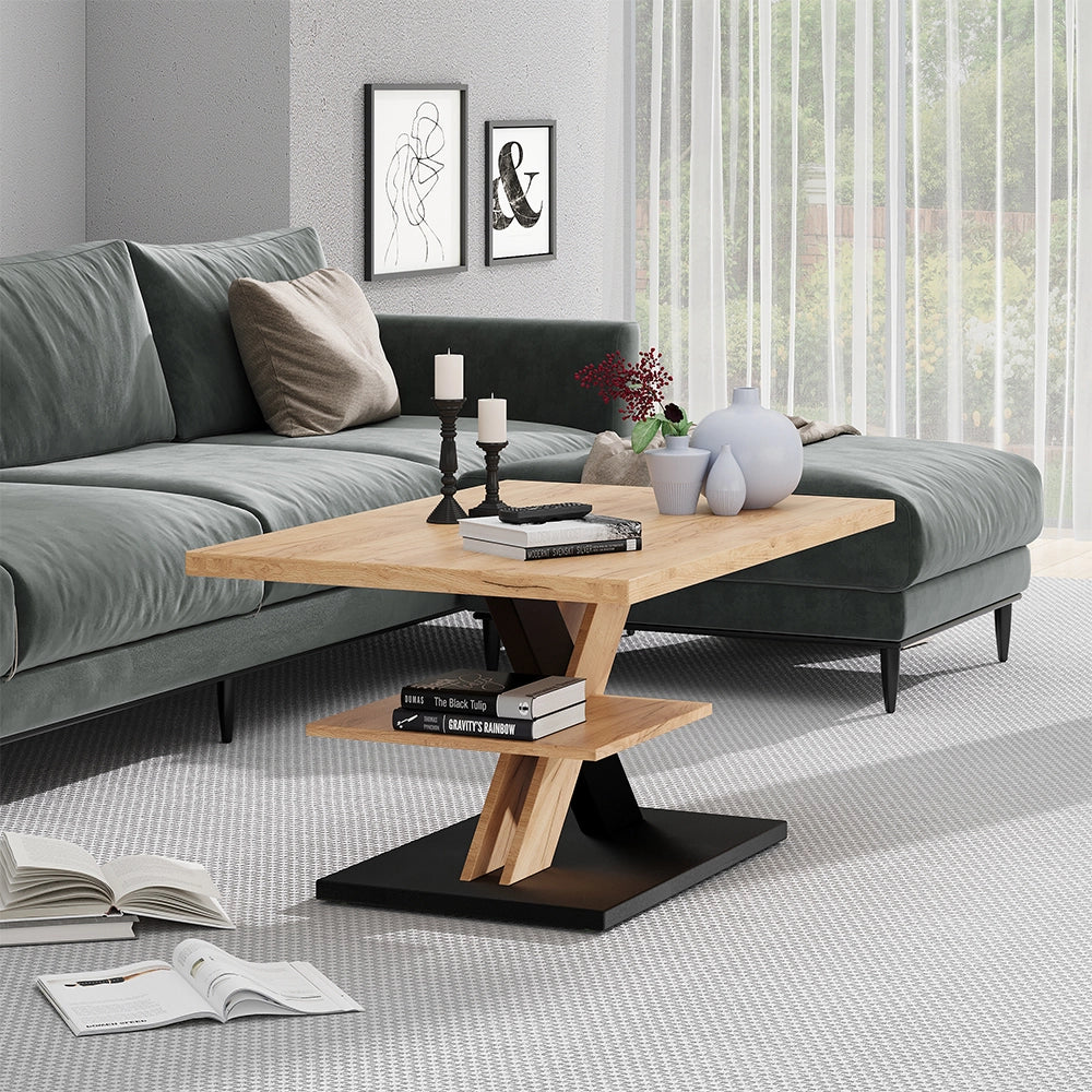 Vicco Tavolino da salotto Quercia/nero 90 x 60 cm con ripiano