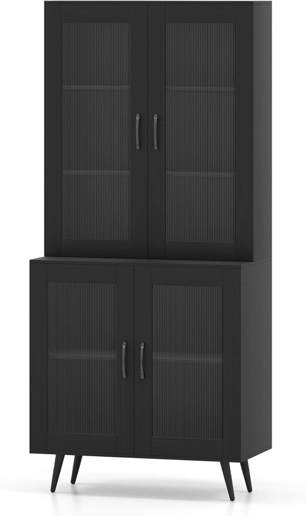 Armadietto da cucina alto, 178,5 cm, con 4 ante trasparenti, armadietto alto con ripiano regolabile, armadietto multiuso