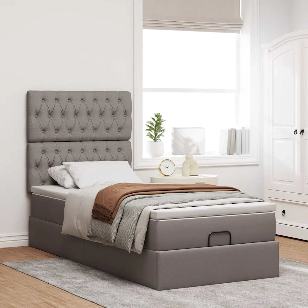 Struttura Letto Pouf con Materasso Tortora 80x200 cm in Tessuto 3313199