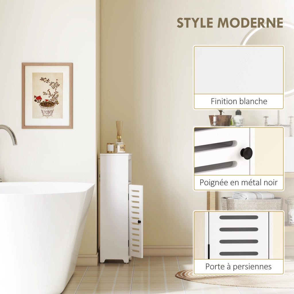 Armadietto da Bagno 4 Livelli con Anta Persiana e Ripiani Aperti ¨C zephmum ¨C Bianco 22x20x75 cm