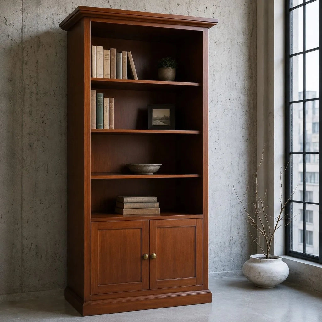 Libreria arte povera 2 ante in legno tinta noce 90x41x186 (386) - Mobili 2G