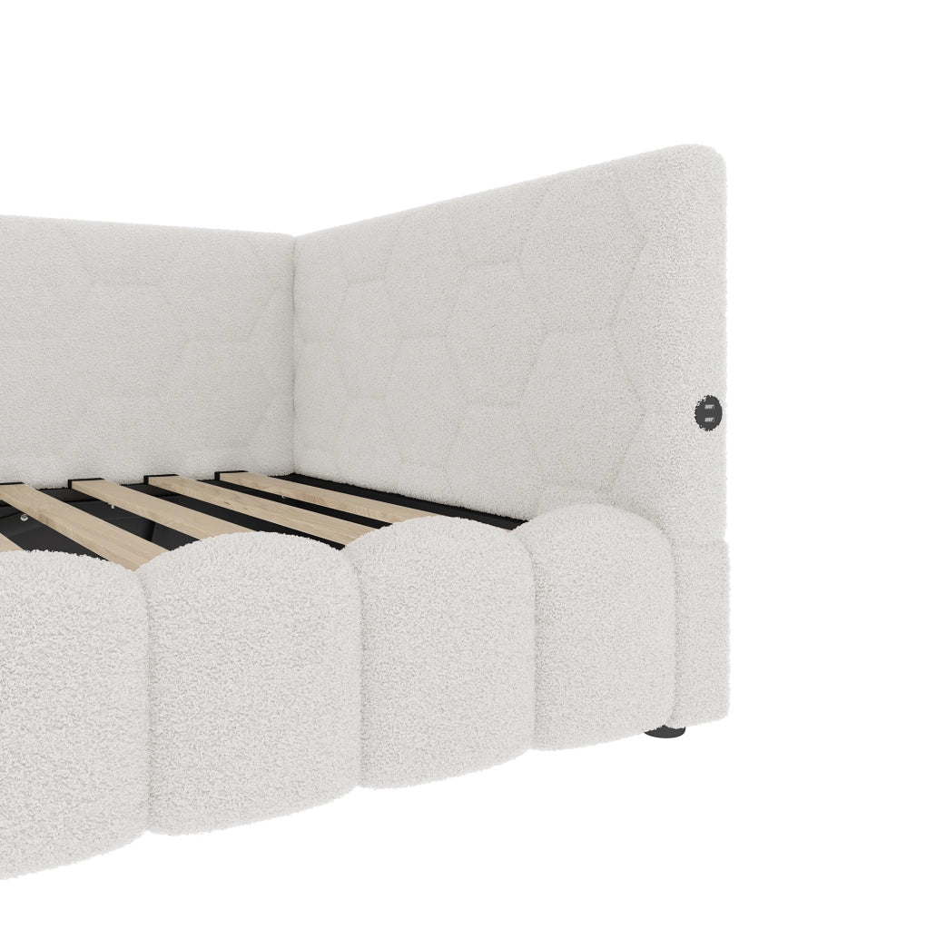 Letto daybed 90x200 cm con contenitore; LED; USB e Type-C; in Vliesimitat bianco
