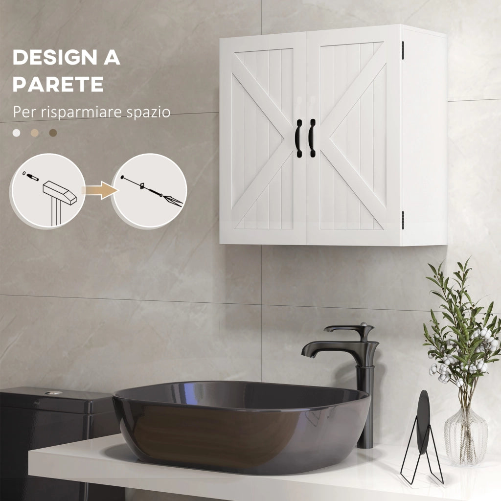Mobiletto Pensile Bagno in Legno con Ripiano Regolabile ¨C zephmum ¨C Bianco 60x30x60