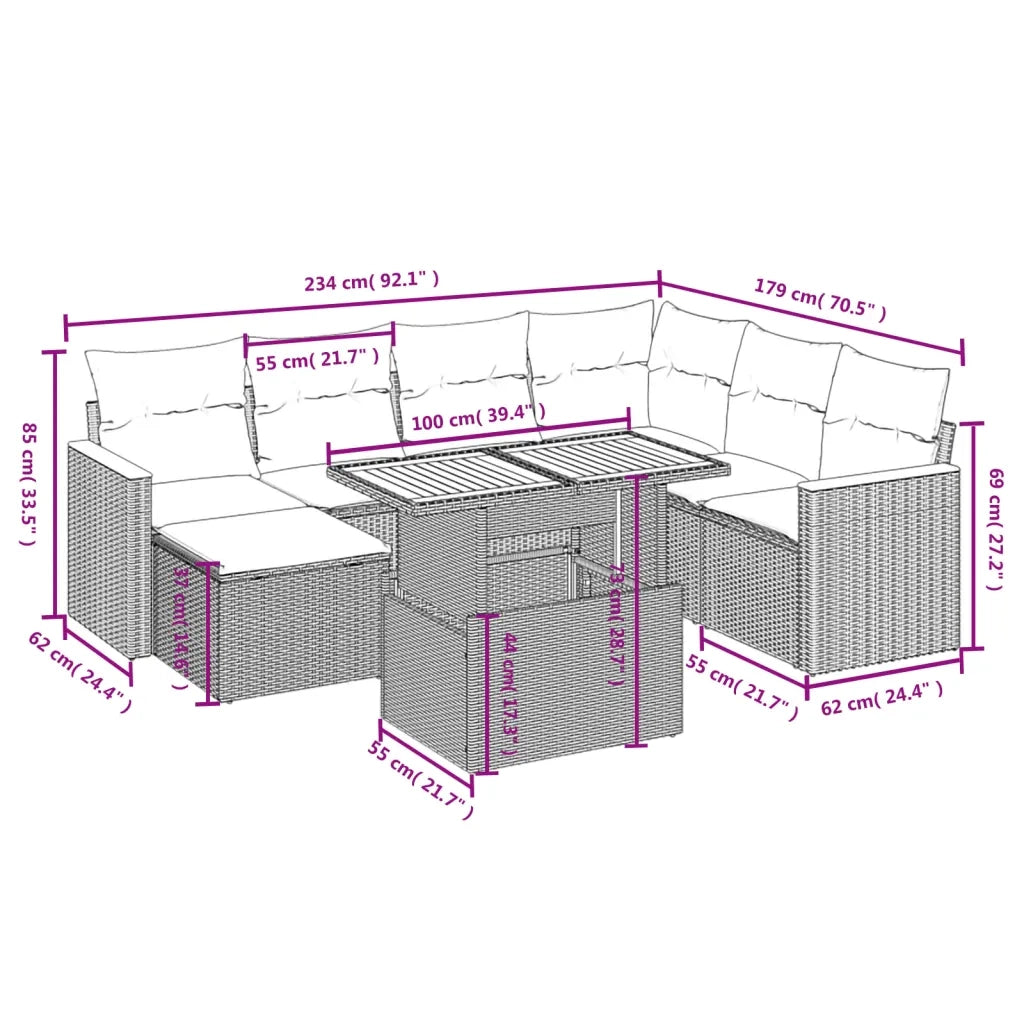 Set Divano da Giardino 8 pz con Cuscini Beige in Polyrattan