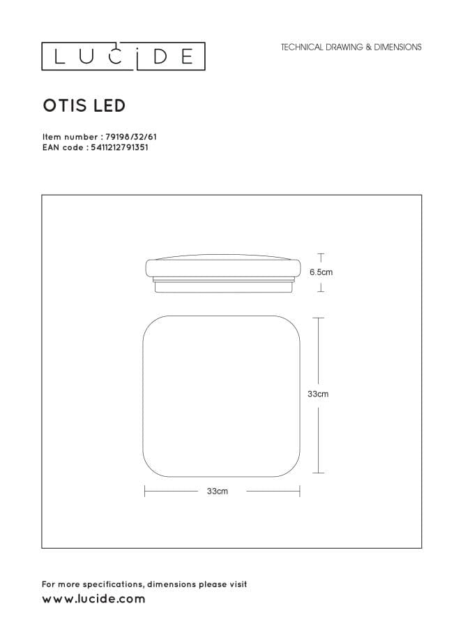 Plafoniera LED Lucide Otis quadrata 33cm 32W 3000K