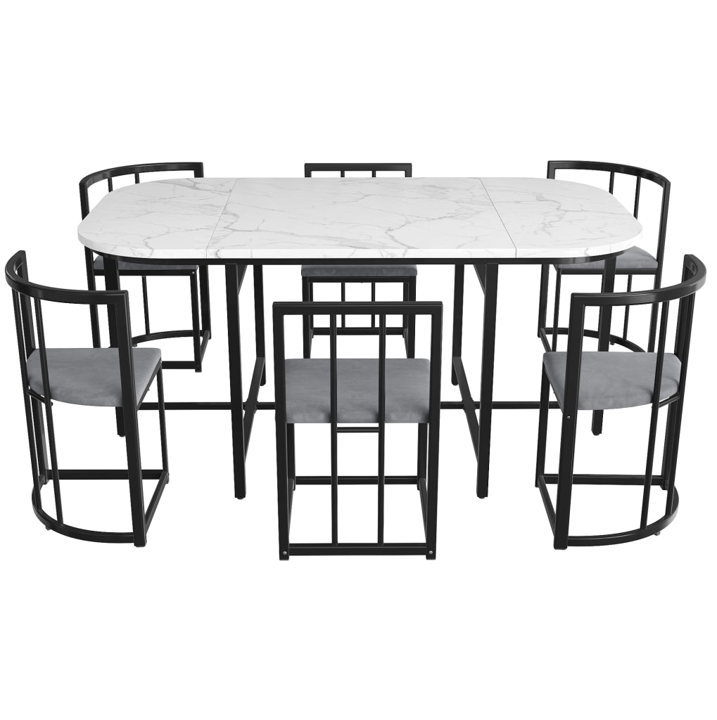 Set tavolo e sedie 140x80x76 cm in MDF bianco e nero, 6 posti