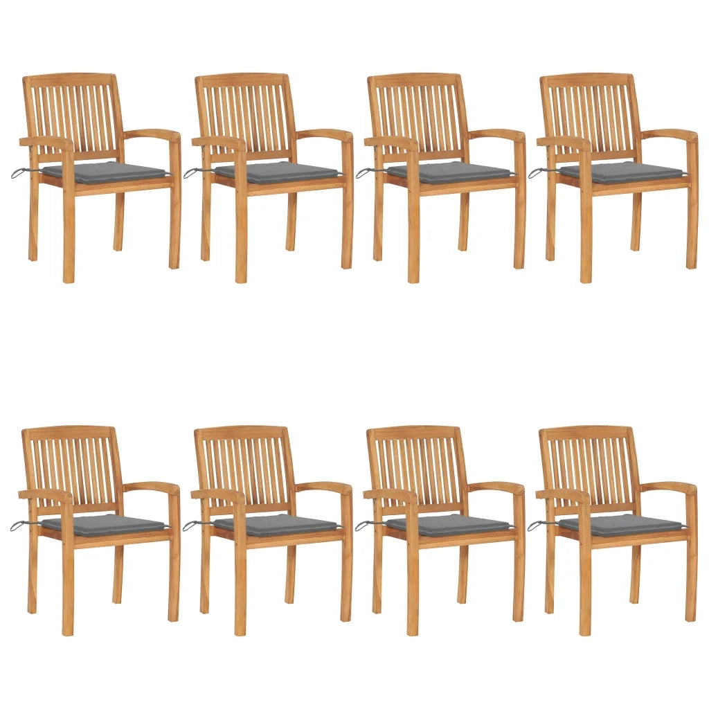 Sedie da Giardino Impilabili 8 pz con Cuscini Massello di Teak