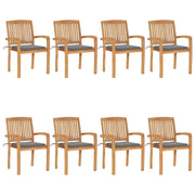 Sedie da Giardino Impilabili 8 pz con Cuscini Massello di Teak