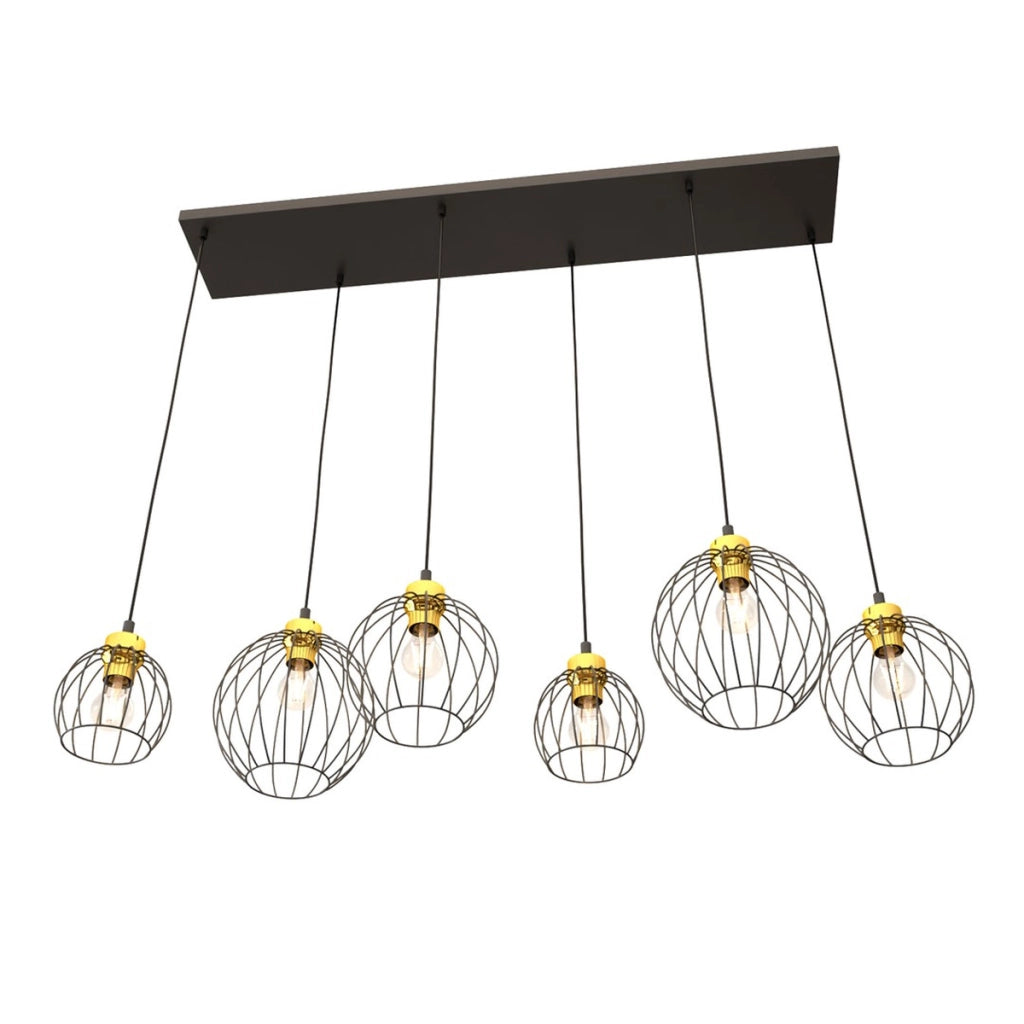 Lampada a sospensione Nando in acciaio nero e oro