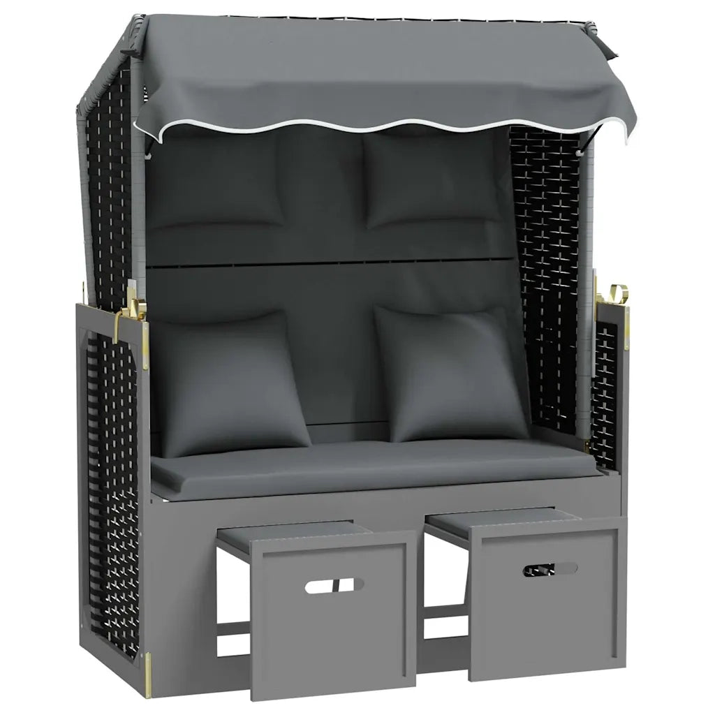 Strandkorb Cuscini Polyrattan e Legno Massello Antracite e Nero CFW9415065