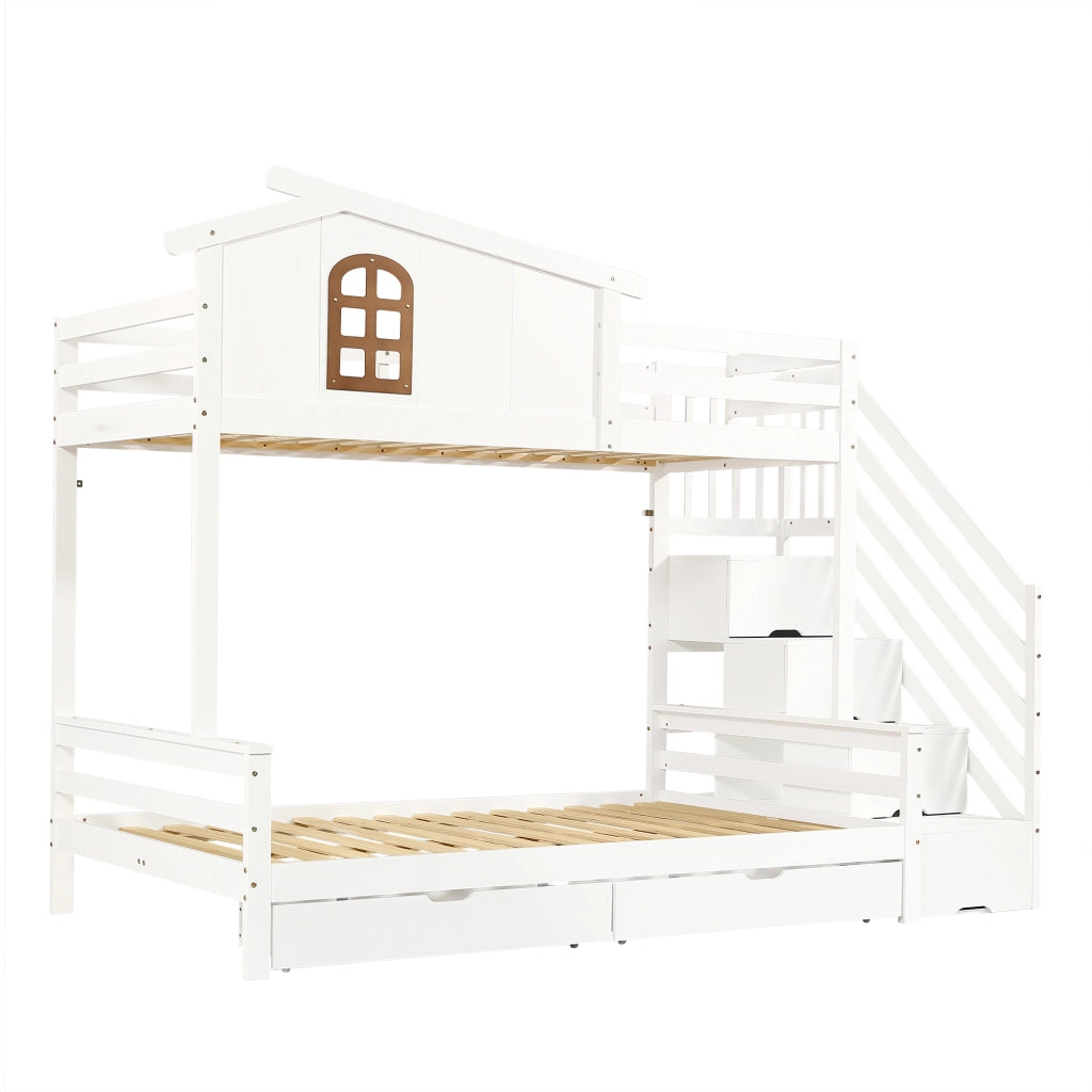 LETTO A CASTELLO Per bambini con 2 cassetti 90x200 cm Bianco/Naturale