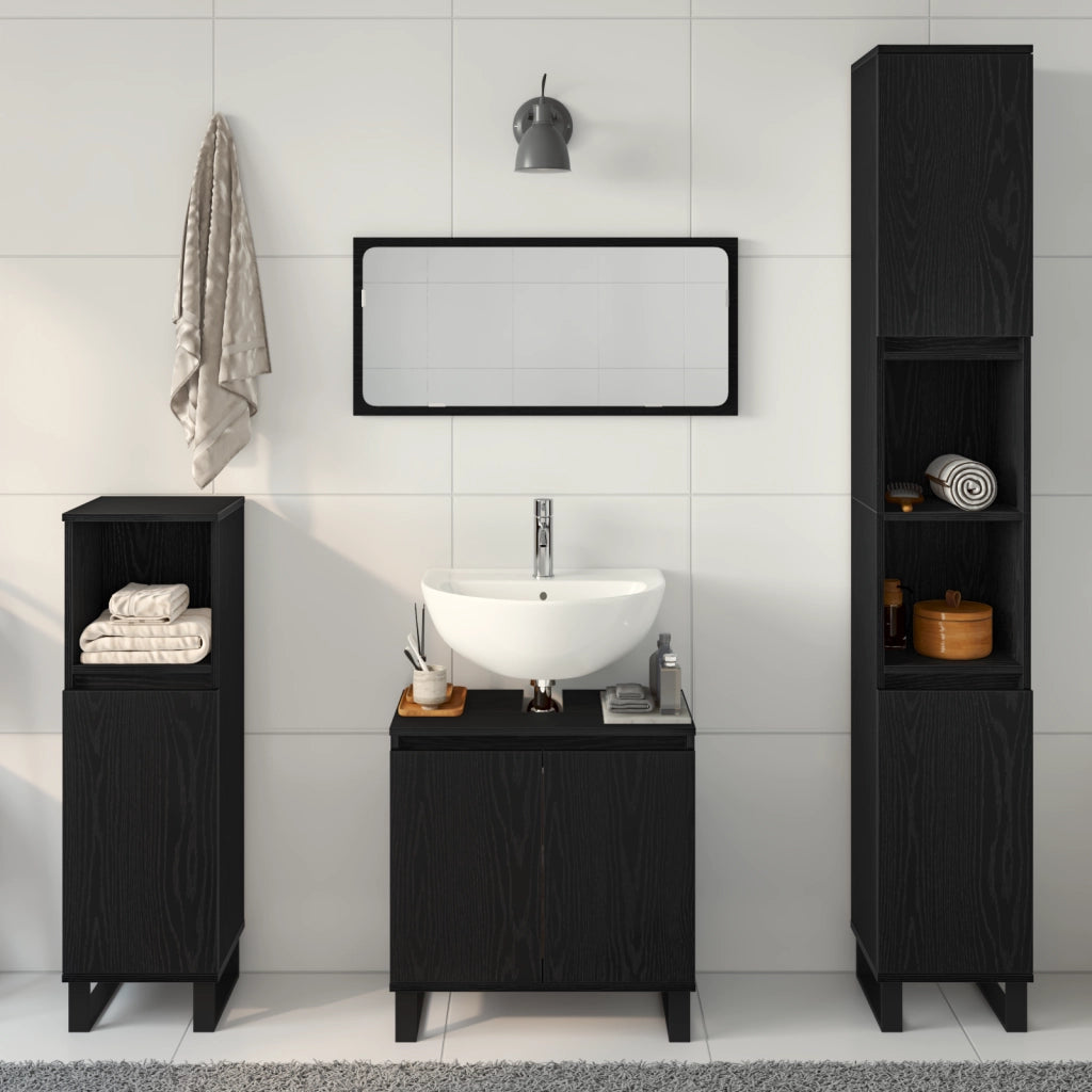 Set di mobili per bagno a 3 pezzi in legno ingegnerizzato nero