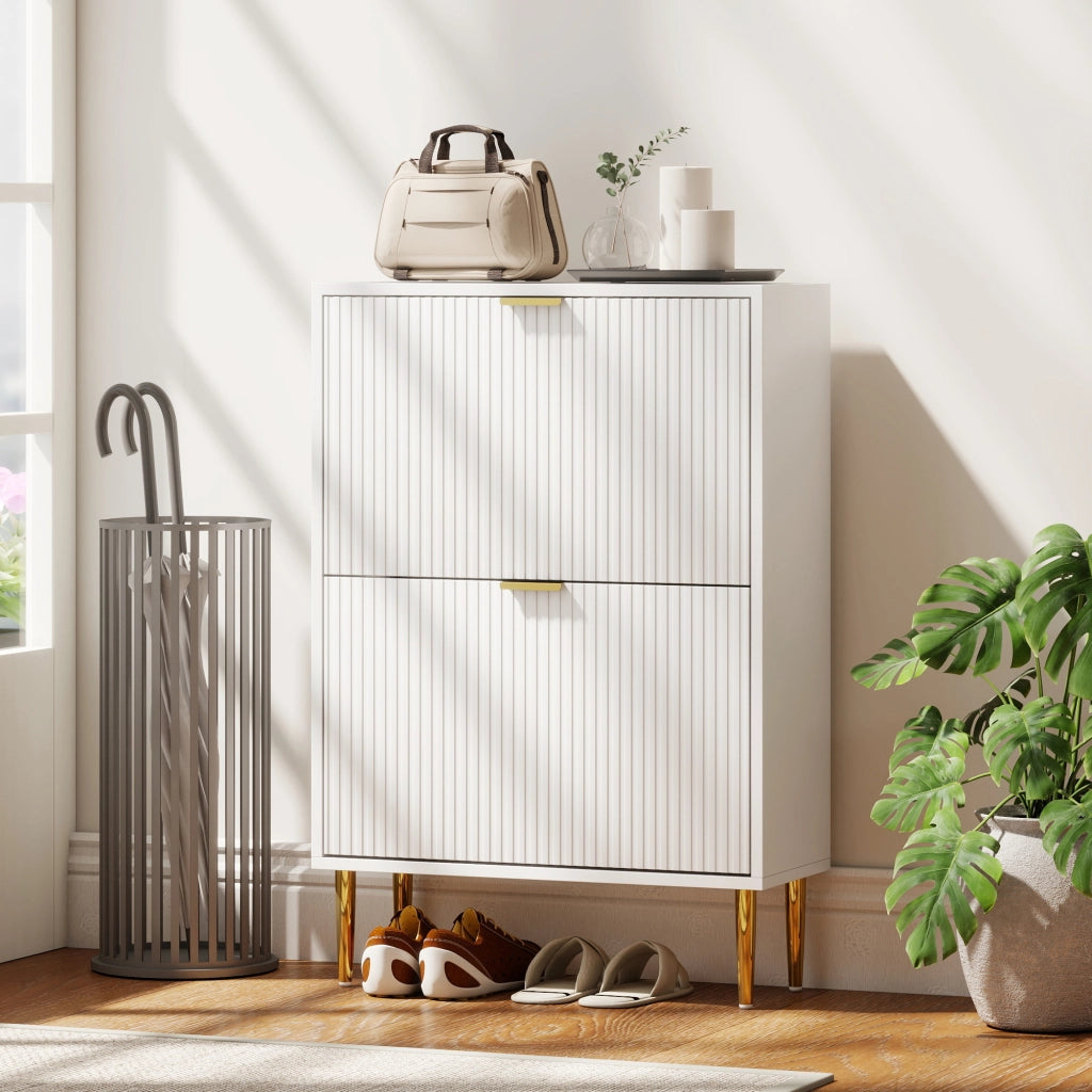 Scarpiera con 2 cassetti, ante e ripiani regolabili ¨C Zephmum ¨C Bianco 60x24x91,5cm