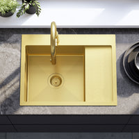 Lavello In Acciaio Fin Brush Gold con rubinetto da cucina