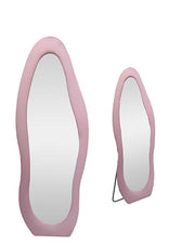 SPECCHIO ONDA IN VELLUTO ROSA CON PIEDE E GANCI PER APPENDER EMISURE: 60X160 CM